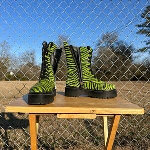 Green & Black Zebra Print Combat Boots